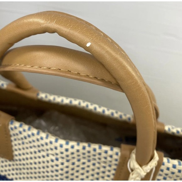 SHIRALEAH Chicago Ria Woven Paper Tote Bag Purse Striped Pompoms NWT - Picture 5 of 13